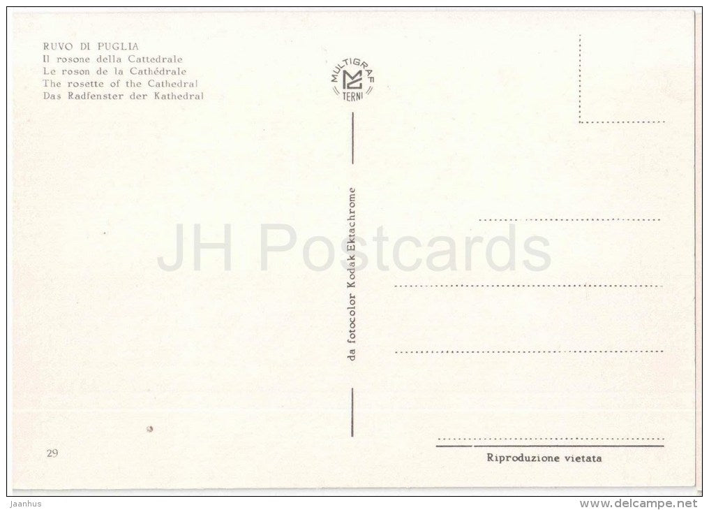 Il rosone della cattedrale - the rosette , cathedral  - Ruvo di Puglia - Bari - Puglia - 29 - Italia - Italy - unused - JH Postcards