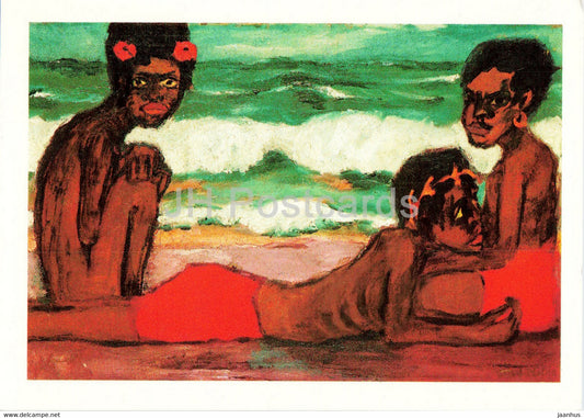 painting by Emil Nolde - Papua Junglinge - Papua children - German art - Germany DDR - unused - JH Postcards