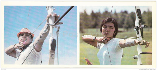 V. Gicha , Z. Rustamova - archery 70 m range - Soviet Olympic sport champions - 1979 - Russia USSR - unused - JH Postcards