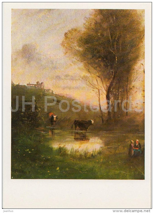 painting by Jean-Baptiste-Camille Corot - Landscape - cows - French art - Lithuania USSR - 1982 - unused - JH Postcards