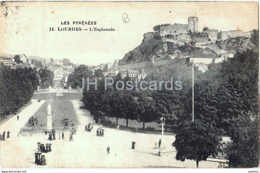 Les Pyrenees - Lourdes - L'Esplanade - 14 - old postcard - 1920 - France - used - JH Postcards