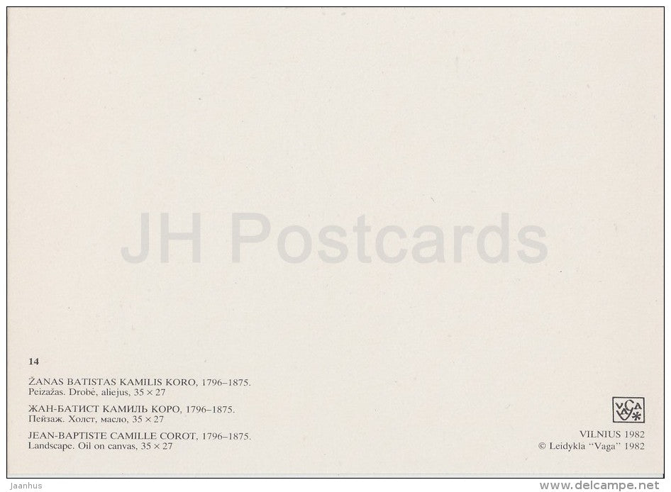 painting by Jean-Baptiste-Camille Corot - Landscape - cows - French art - Lithuania USSR - 1982 - unused - JH Postcards