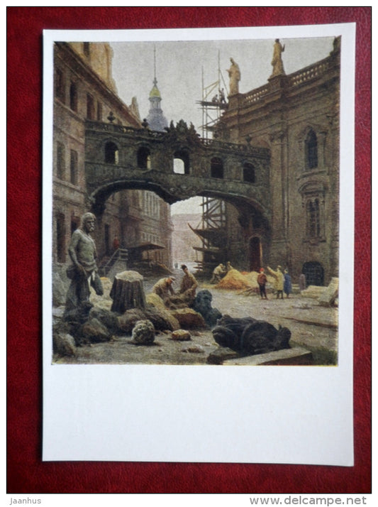 painting by B. Scherbakov - Restoration of Old Dresden - russian art - unused - JH Postcards