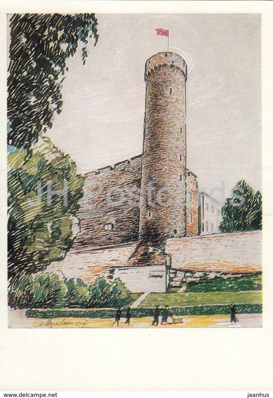 Tallinn - Pikk Hermann Tower - Tall Hermann - Toompea Castle - illustration by B. Mukhin - 1969 - Estonia USSR - unused - JH Postcards