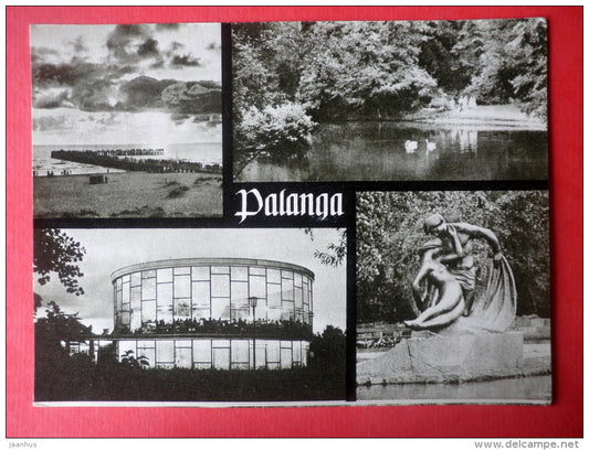 multiview postcard - The Baltic Sea , Town Park , Restaurant Vasara - sculpture - Palanga - Lithuania USSR - unused - JH Postcards