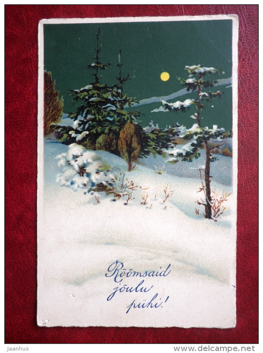 Christmas Greeting Card - winter fores - moon - HWB - SER 2905 - circulated in 1926 - Estonia - used - JH Postcards