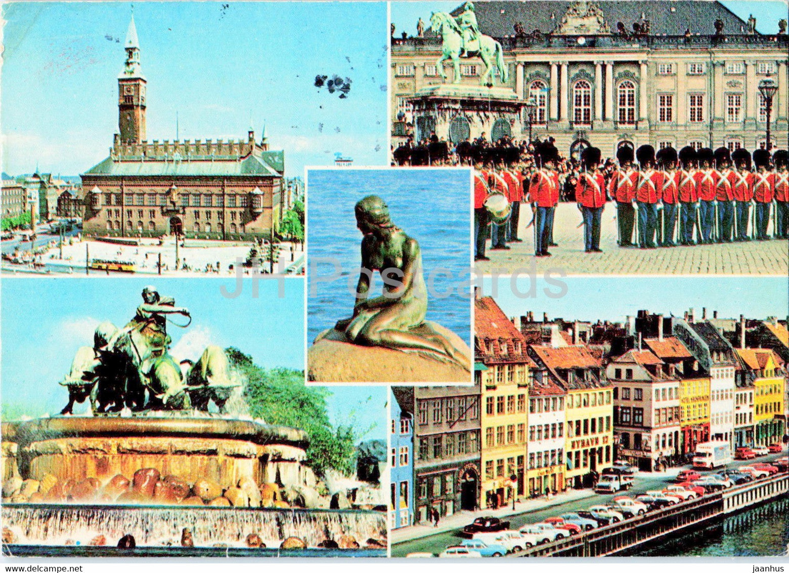 Copenhagen - Town Hall Square - Gefion fountain - Langelinie - The Little Mermaid - multiview - 1972 - Denmark - used - JH Postcards