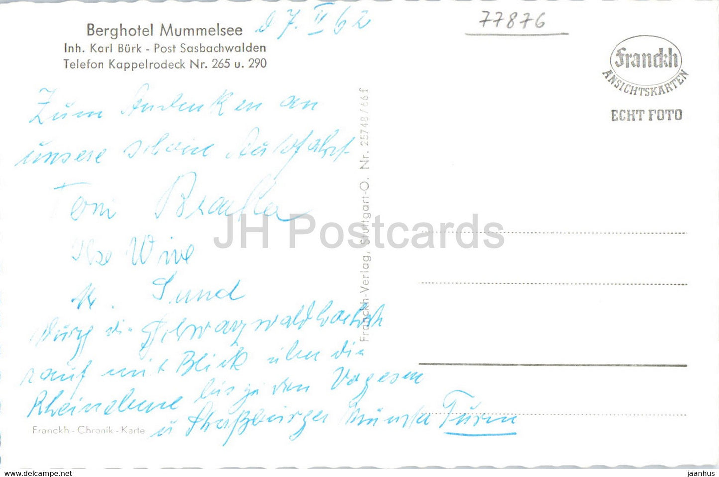 Mummelsee im Schwarzwald 1032 m - Berghotel Mummelsee - 1962 - Germany - used