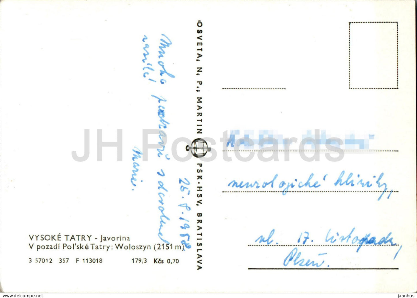 Vysoke Tatry - Javorina - V pozadi Polske Tatry - Hohe Tatra - alte Postkarte - 1958 - Slowakei - Tschechoslowakei - gebraucht