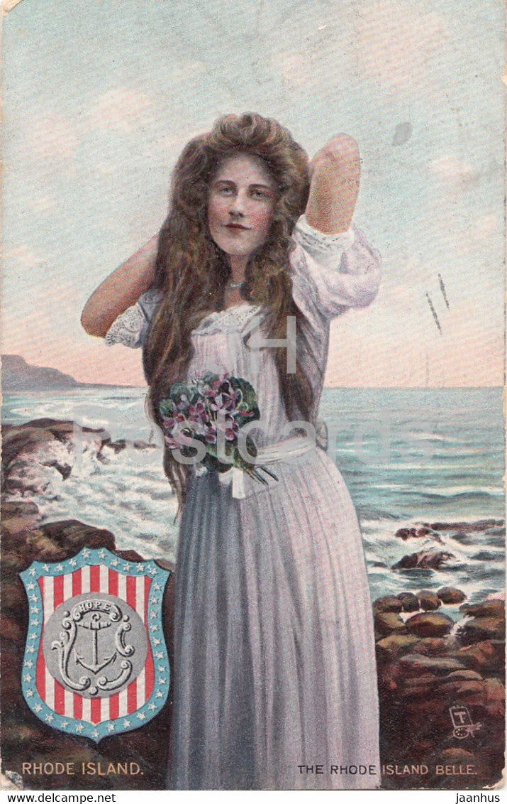 The Rhode Island Belle - State Belles - Raphael Tuck - old postcard - 1912 - United States - USA - used - JH Postcards