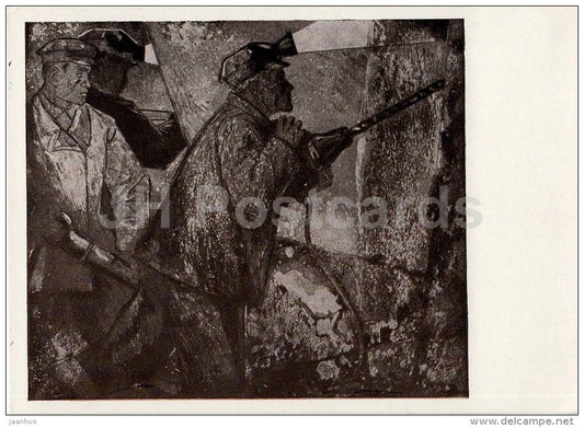 painting by E. Okas - Coal Miners , 1959 - Estonian Art - 1961 - Russia USSR - unused - JH Postcards