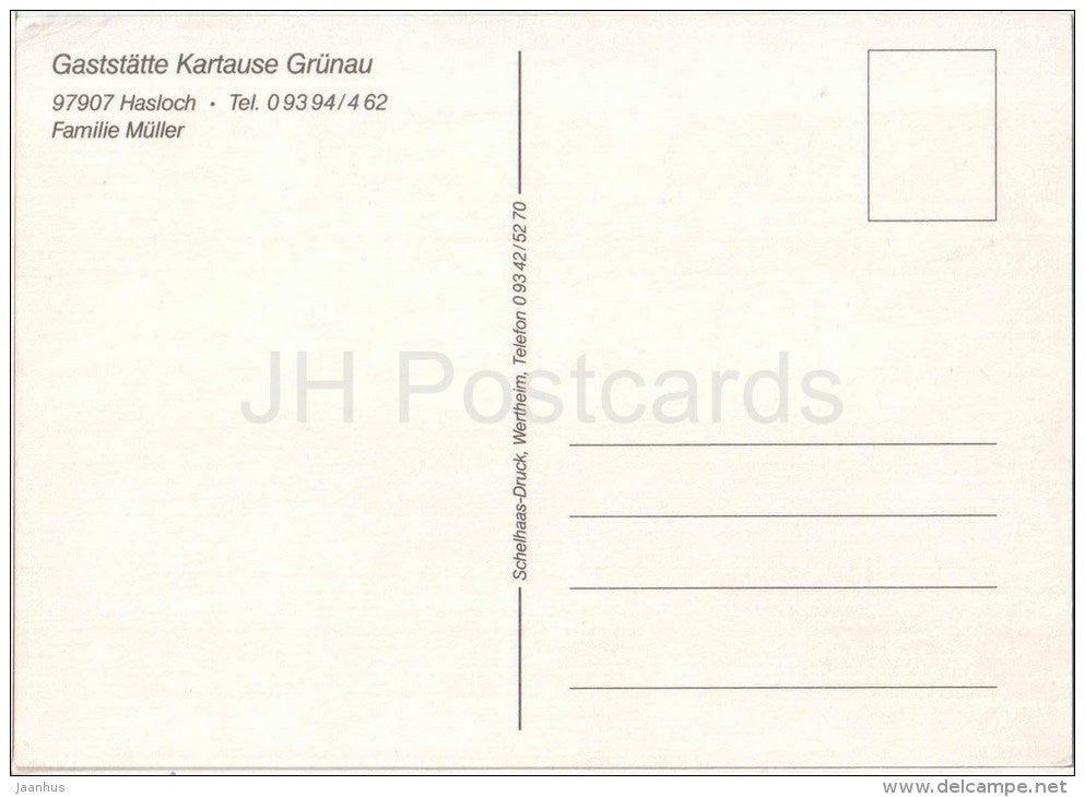 Gaststätte Kartause Grünau - 97907 Hasloch - Germany - nicht gelaufen - JH Postcards