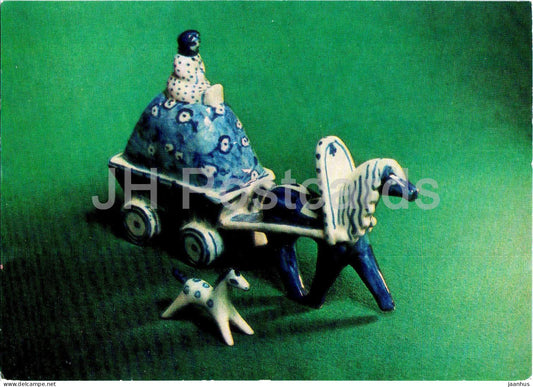 sculpture Woman on a loaded cart by Azarova - porcelain - Soviet arts and crafts - 1973 - Russia USSR - unused - JH Postcards