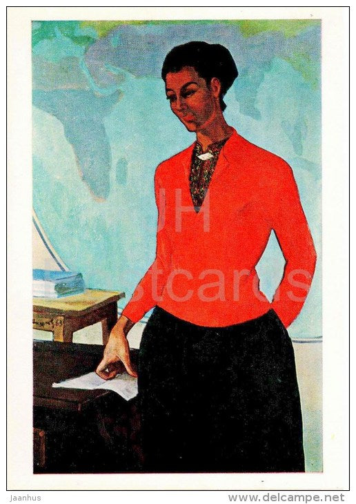 painting by Y. Annanurov - Teacher , 1963 - woman - turkmenian art - unused - JH Postcards