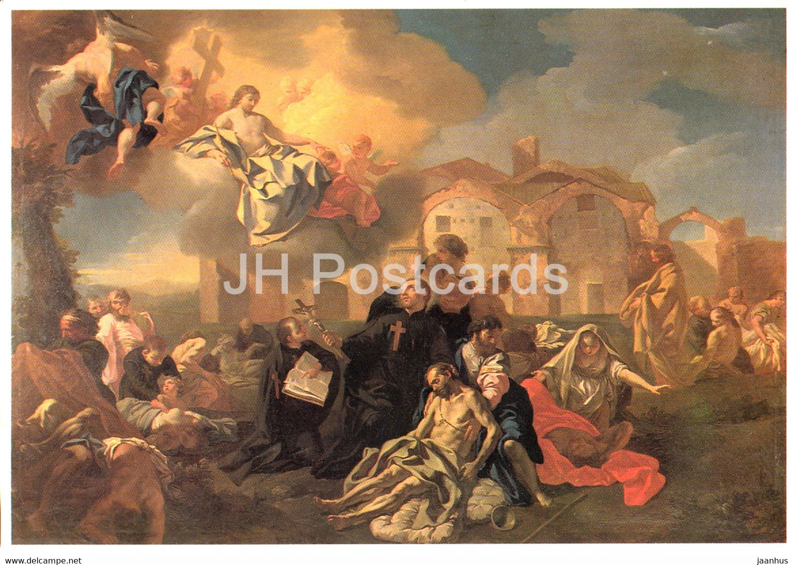 painting by Andrea del Pozzo - Der hl Kamillus steht Pestkranken - Italian art - Germany - used - JH Postcards