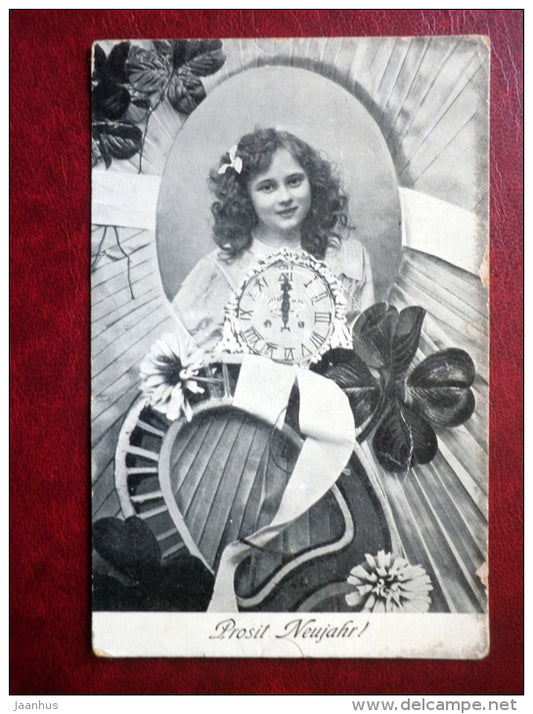 New Year Greeting Card - Prosit Neujahr! - clock - girl - no 119 - circulated in Germany , Langensalza - Germany - used - JH Postcards