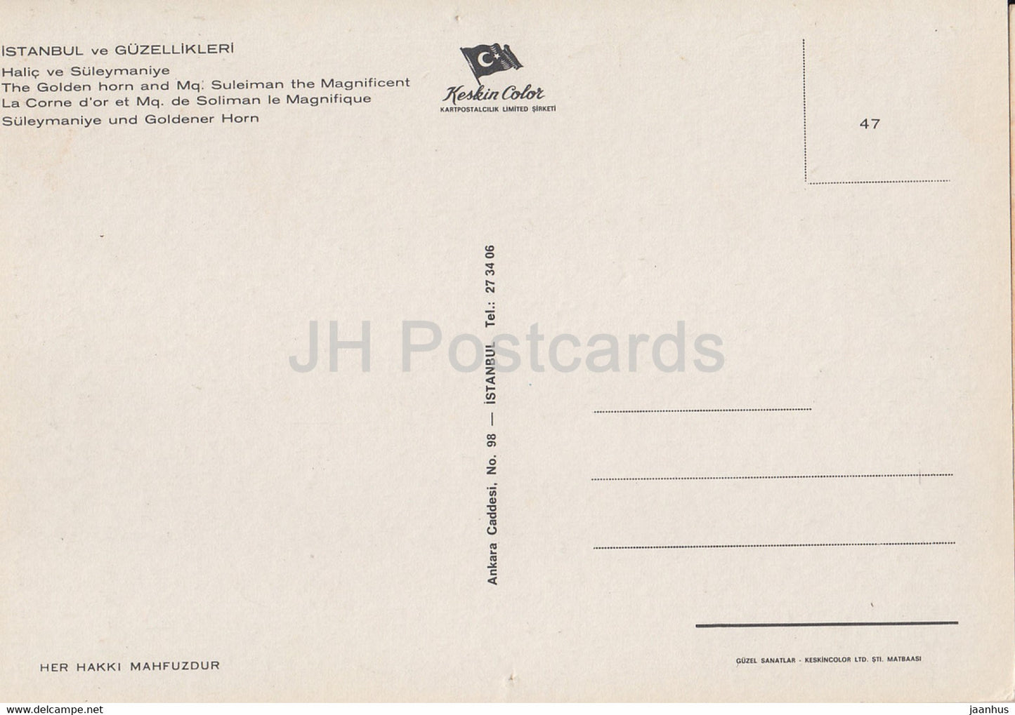Istanbul - La Corne d'Or et Mq. Soliman le Magnifique - Turquie - inutilisé