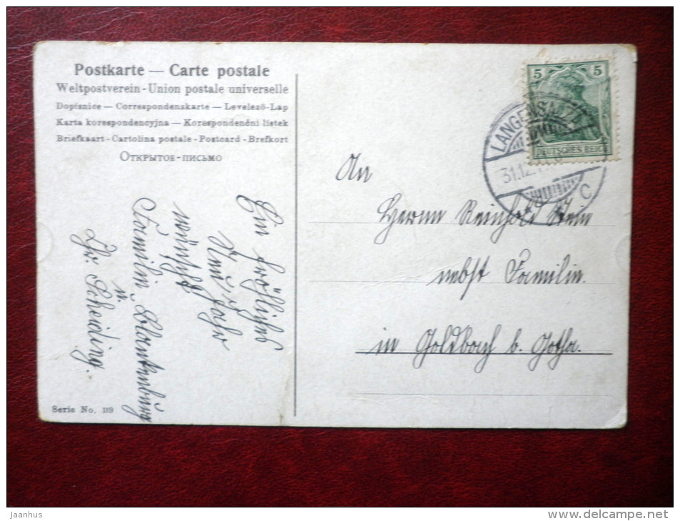 New Year Greeting Card - Prosit Neujahr! - clock - girl - no 119 - circulated in Germany , Langensalza - Germany - used - JH Postcards