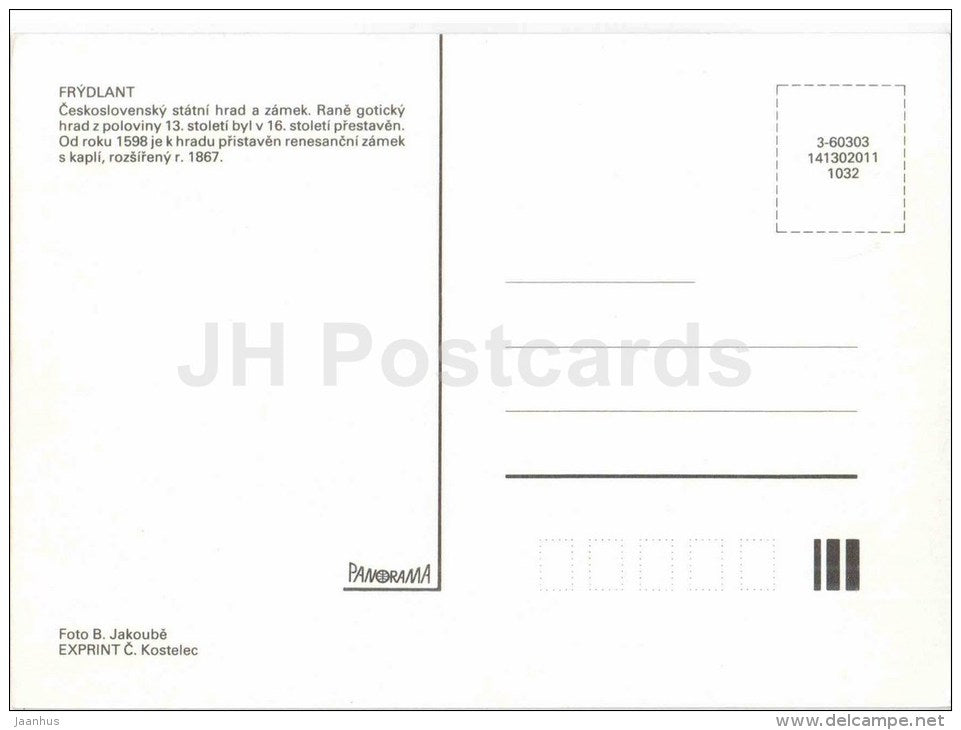 Frydlant - castle - Czechoslovakia - Czech - unused - JH Postcards