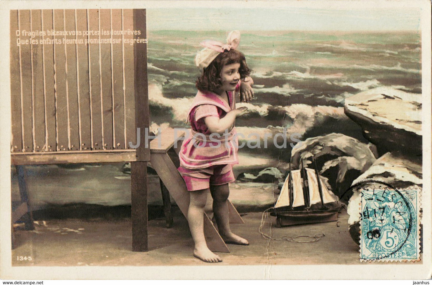 O fragiles bateaux - girl - ship model - 1345 - old postcard - 1906 - France - used - JH Postcards