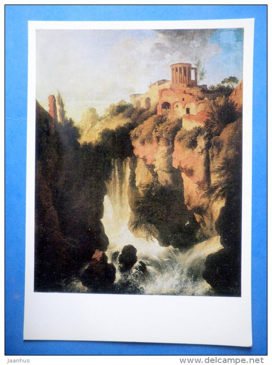 painting by Christian Wilhelm Ernst Dietrich - large format card - Waterfall in Tivoli , 1750s - german art - unused - JH Postcards