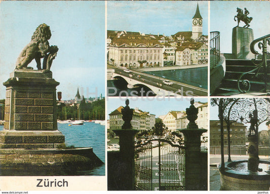Zurich - Hafen Enge - Zunfthaus Meise und St Peter - Waldmann Denkmal - Munsterhof - Switzerland - used - JH Postcards