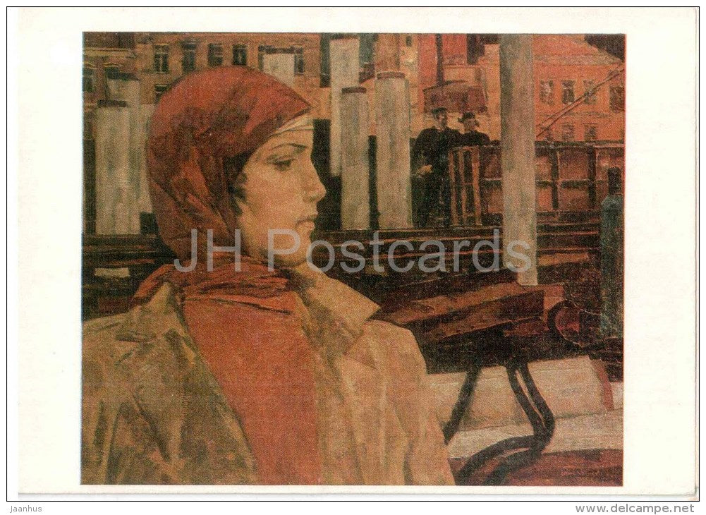 painting by B. Maluyev - Welder , 1963 - woman worker - russian art - unused - JH Postcards