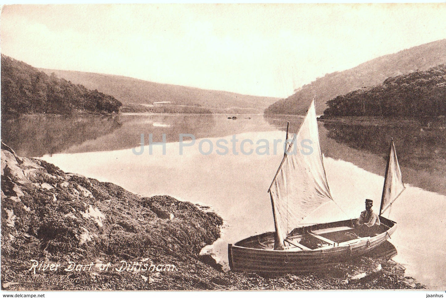 River Dart at Dittisham - sailing boat - 21613 - old postcard - England - United Kingdom - unused - JH Postcards