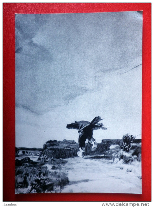 illustration by L. Khanamiryan . Illustration to the armenian poem Sako from Lori - armenian art - unused - JH Postcards