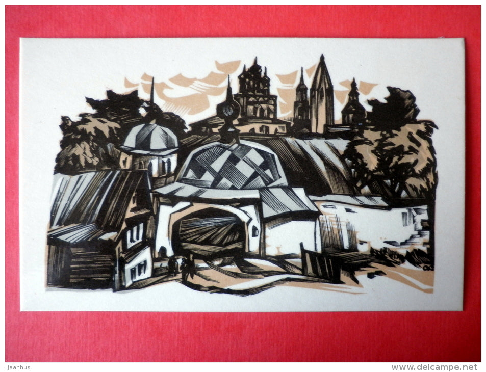 engraving by A. Kalashnikov - The Alexander Monastery - Suzdal - 1969 - USSR Russia - unused - JH Postcards