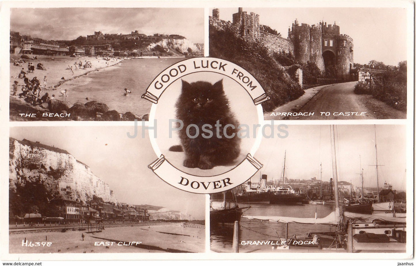 Good Luck from Dover - beach - East Cliff - castle - Granville Dock - cat - United Kingdom - 1953 - England - used - JH Postcards