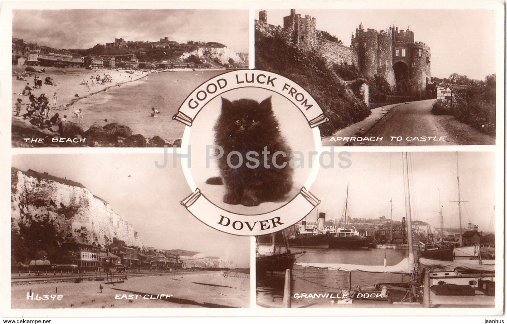 Good Luck from Dover - beach - East Cliff - castle - Granville Dock - cat - United Kingdom - 1953 - England - used - JH Postcards