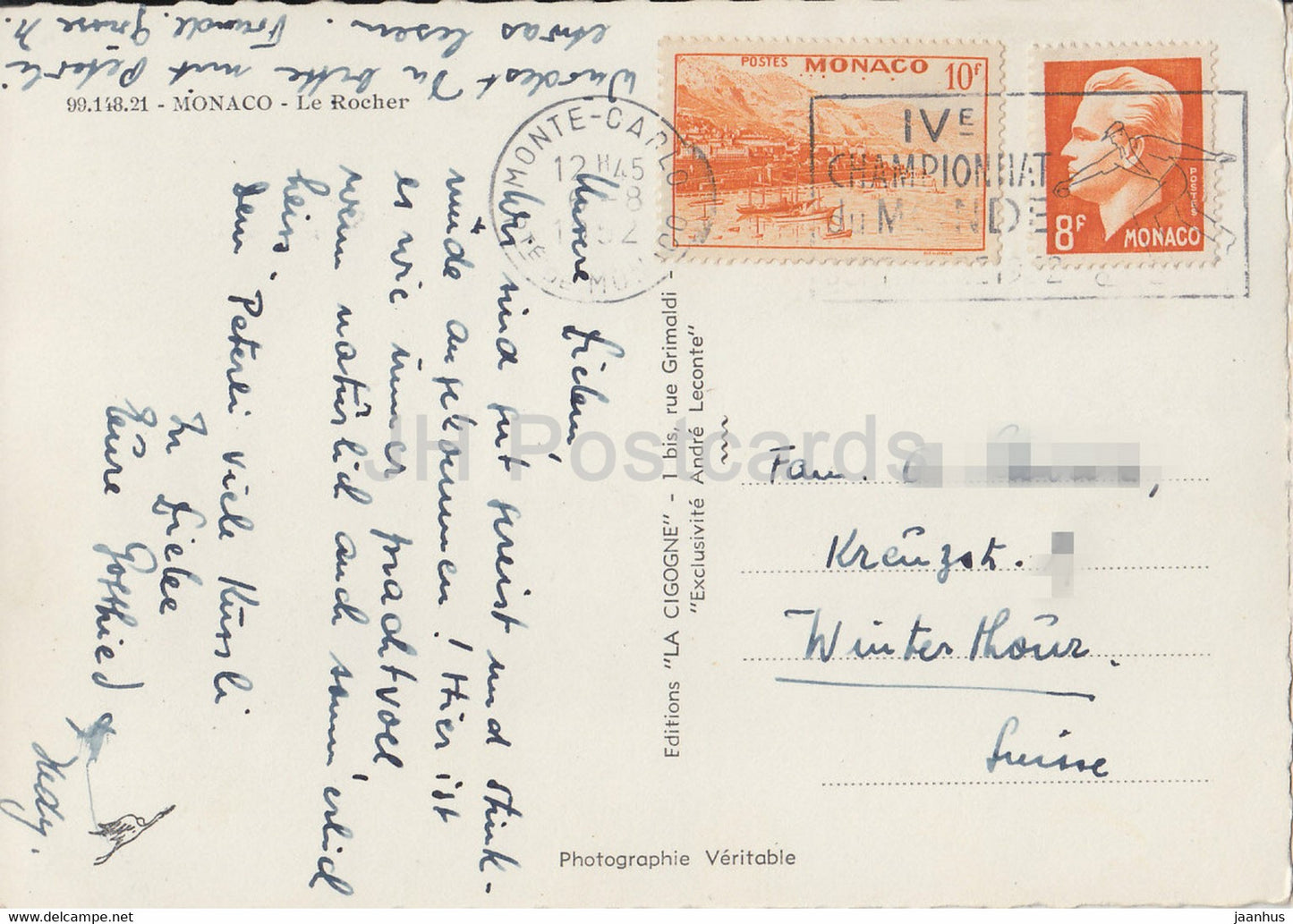 Monaco - Le Rocher - alte Postkarte - 1952 - Monaco - gebraucht