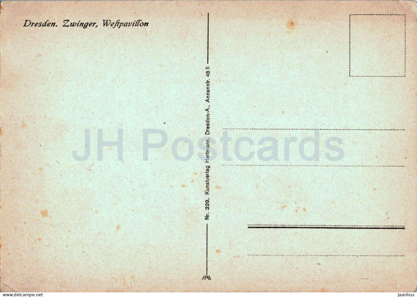 Dresde - Zwinger - Westpavillon - 220 - carte postale ancienne - Allemagne - inutilisée 