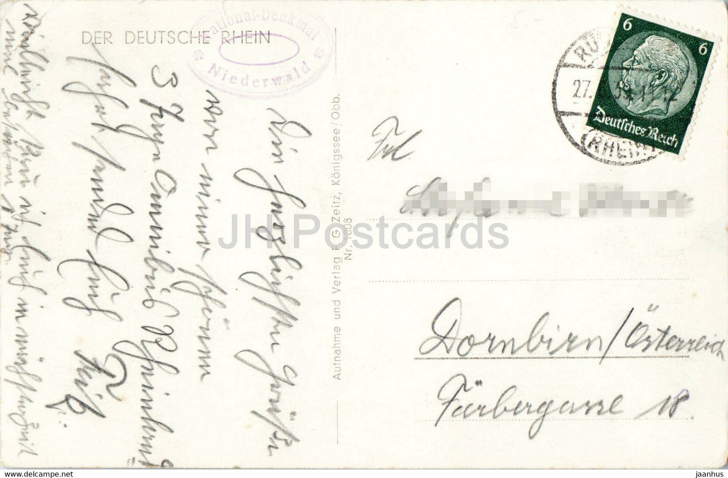 Das Nationaldenkmal - Der Deutsche Rhein - alte Postkarte - 1939 - Deutschland - gebraucht