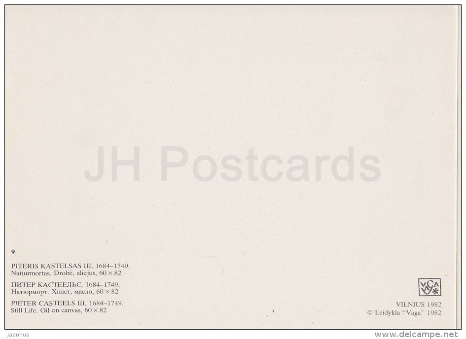 painting by Pieter Casteels III - Still Life - flowers - water melon - Flemish art - Lithuania USSR - 1982 - unused - JH Postcards