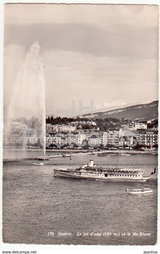 Geneve - Geneva - Le Jet d'Eau et le Mt-Blanc - boat - 179 - Switzerland - 1953 - used - JH Postcards