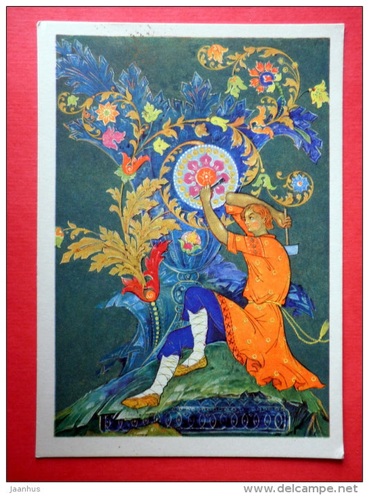 illustration - Danila making Stone Flower - The Stone Flower by P. Bazhov - 1968 - Russia USSR - unused - JH Postcards