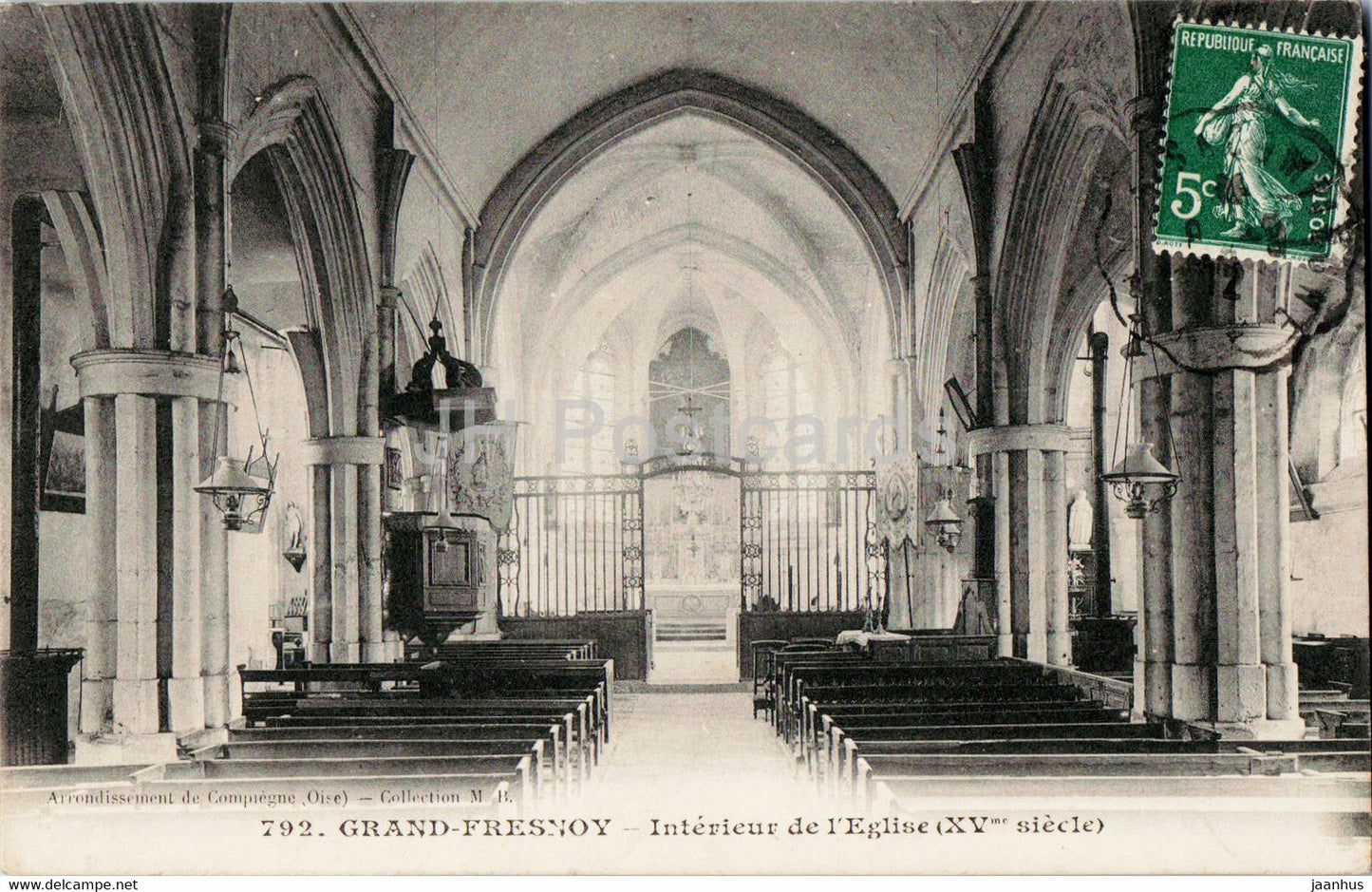 Grand Fresnoy - Interieur de l'Eglise - church - 792 - old postcard - 1912 - France - used - JH Postcards