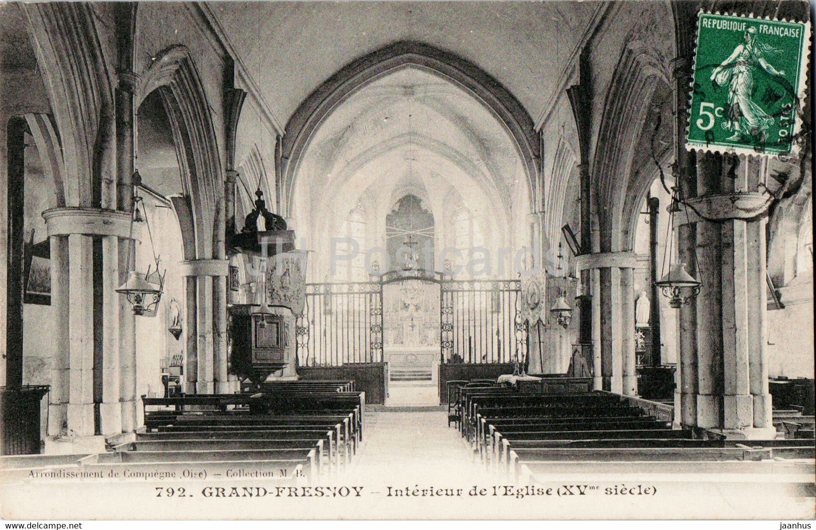 Grand Fresnoy - Interieur de l'Eglise - church - 792 - old postcard - 1912 - France - used - JH Postcards