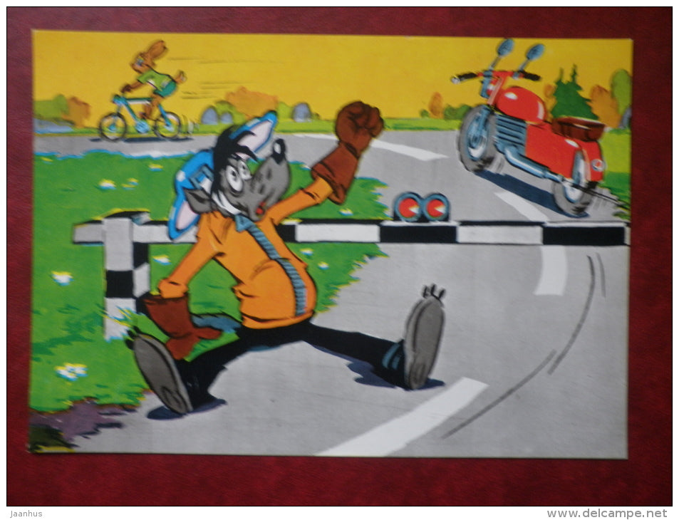 russian cartoon Nu Pogodi - full set of 9 large format cards - wolf - hare - 1986 - Russia USSR - unused - JH Postcards