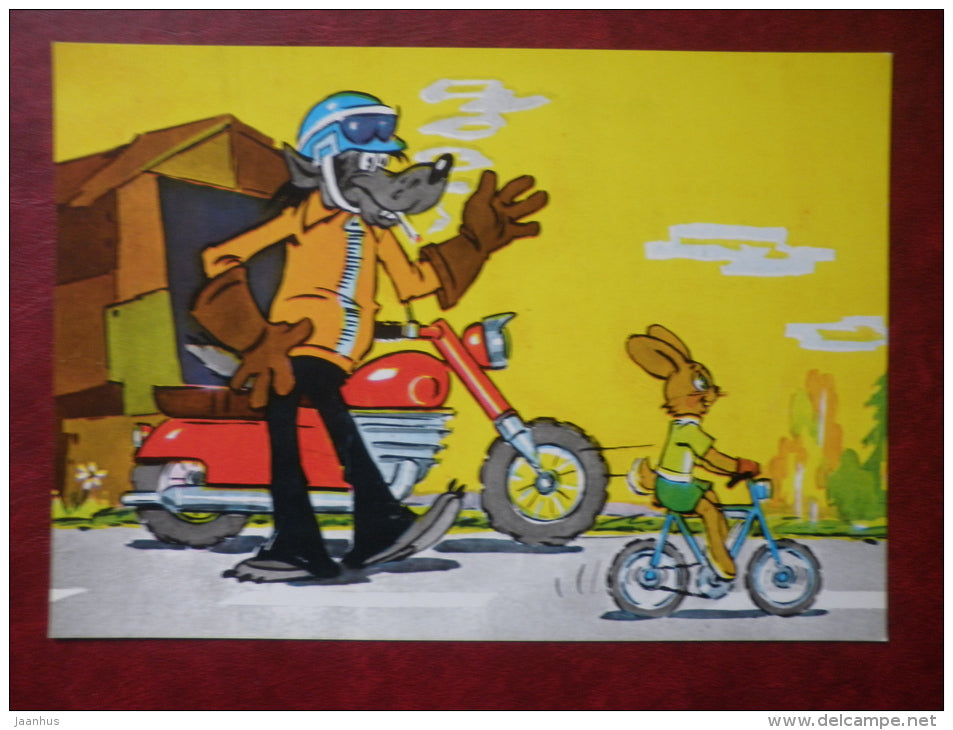 russian cartoon Nu Pogodi - full set of 9 large format cards - wolf - hare - 1986 - Russia USSR - unused - JH Postcards