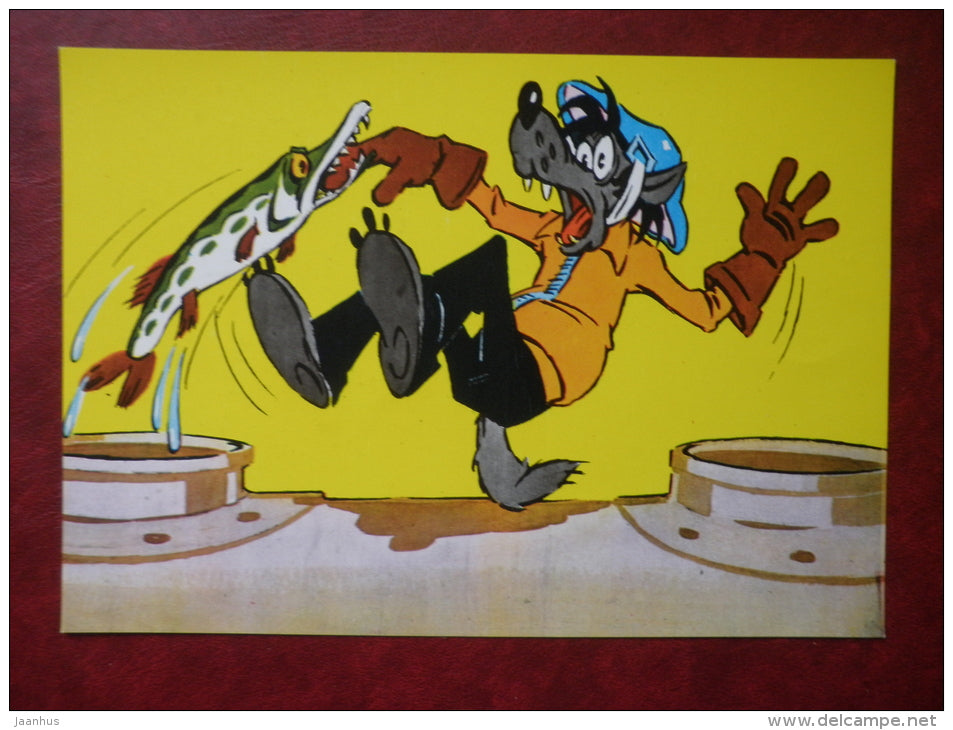 russian cartoon Nu Pogodi - full set of 9 large format cards - wolf - hare - 1986 - Russia USSR - unused - JH Postcards