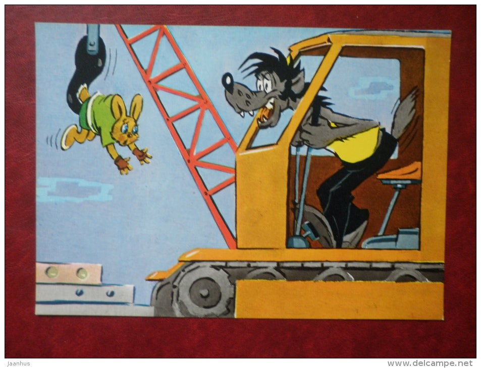russian cartoon Nu Pogodi - full set of 9 large format cards - wolf - hare - 1986 - Russia USSR - unused - JH Postcards