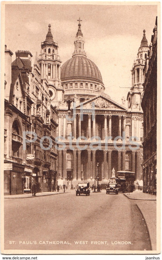 London - St Paul's Cathedral - West Front - car - bus - W. Straker's - old postcard - England - United Kingdom - unused - JH Postcards