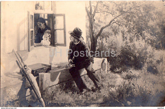 painting by Andreyev - Rent a dacha - Russian art - old postcard - Imperial Russia - unused - JH Postcards