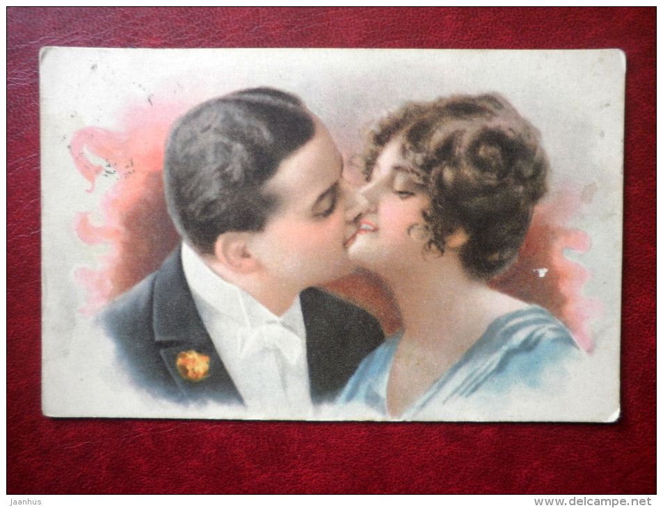 man and woman - couple - LP 358/II - old postcard - circulated in Estonia 1938 - used - JH Postcards
