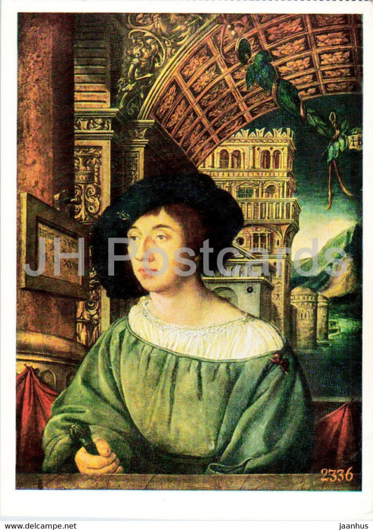 painting by Ambrosius Holbein - Bildnis eines jungen Mannes - Young man - German art - Germany DDR - used - JH Postcards
