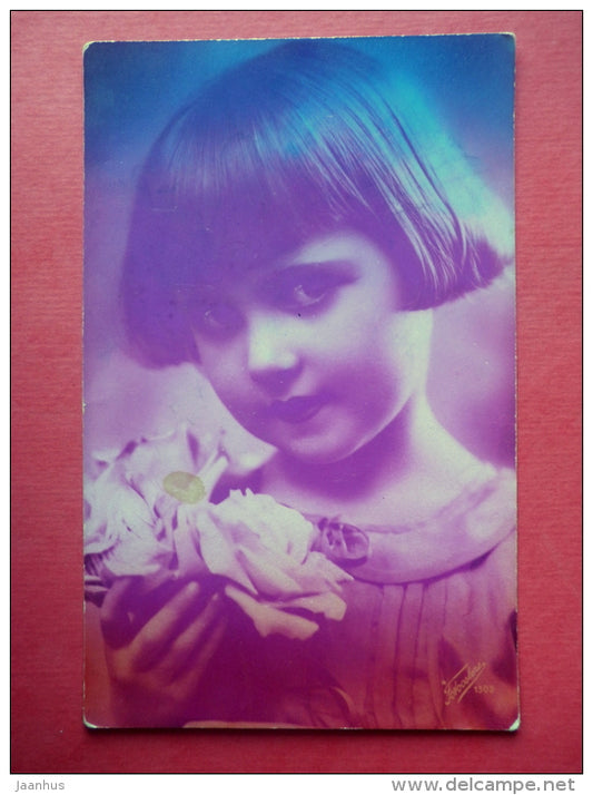girl - flowers - Fotocelere 1302 - old postcard - circulated in Estonia - JH Postcards