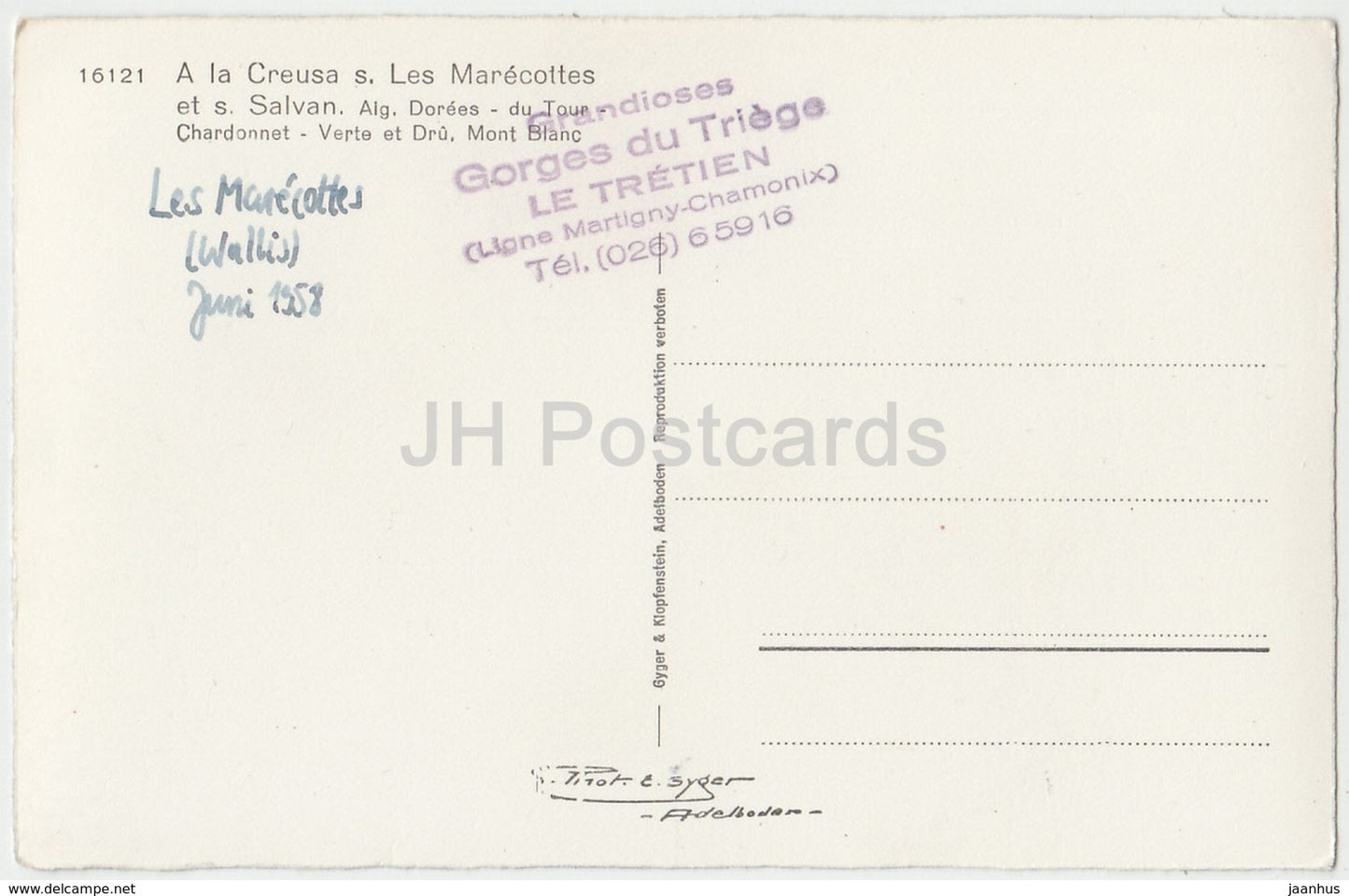 À la Creusa s. Les Marécottes et s. Salvan - 16121 - Suisse - 1958 - occasion